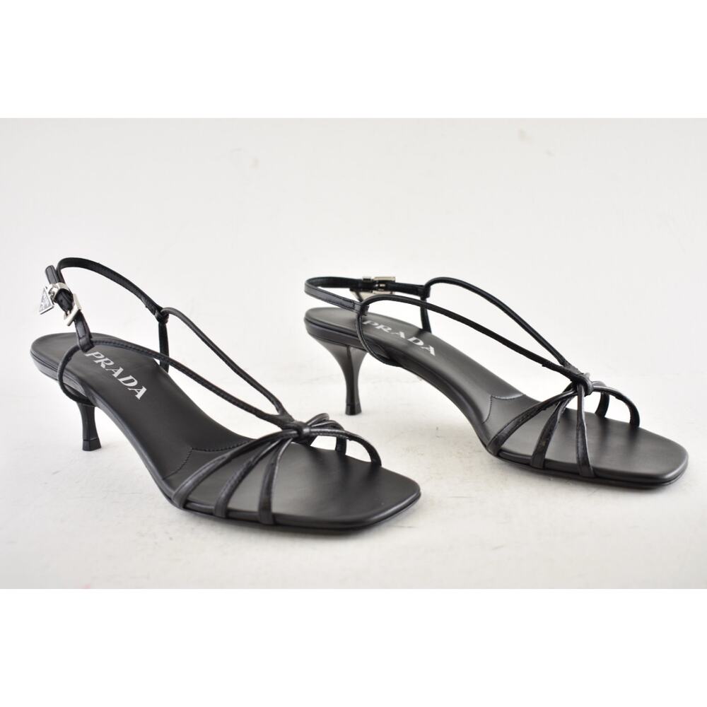 Prada Capretto Strappy 55mm Black Leather Slingback Sandal Mule Kitten Heel 36.5 - Picture 4 of 16